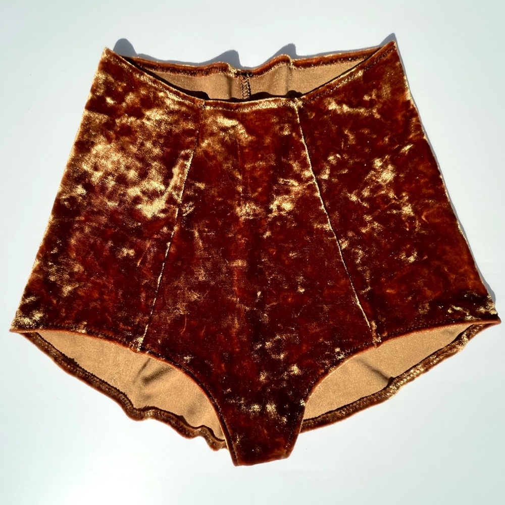Burnt Orange Crushed Velvet Handmade High Waisted Booty Shorts